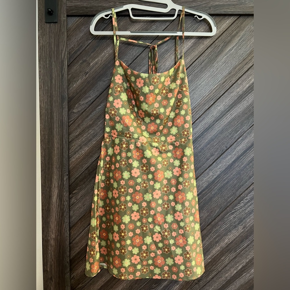 VRG GRL Mini Backless Dress - Olive Floral
